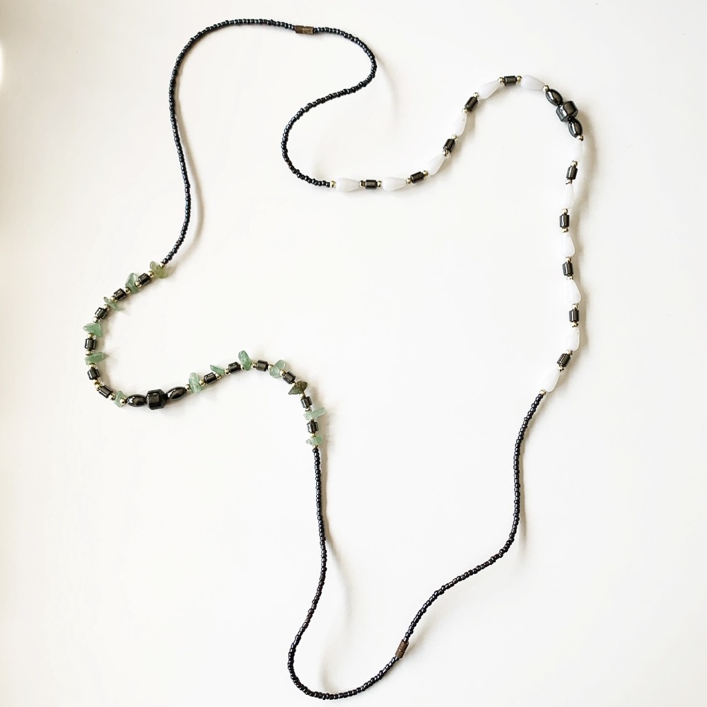 Boho hematite & jade beaded dual necklace
